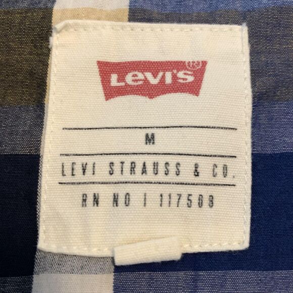 Levis Shirt Mens Medium Blue Yellow Plaid Snap Front Western Pearl Snap Casual - Picture 2 of 7
